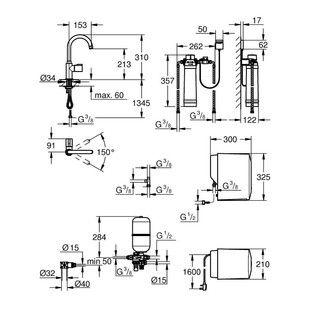 Grohe Red Mono Pillar Tap and 4 Litres Single Boiler with C Spout