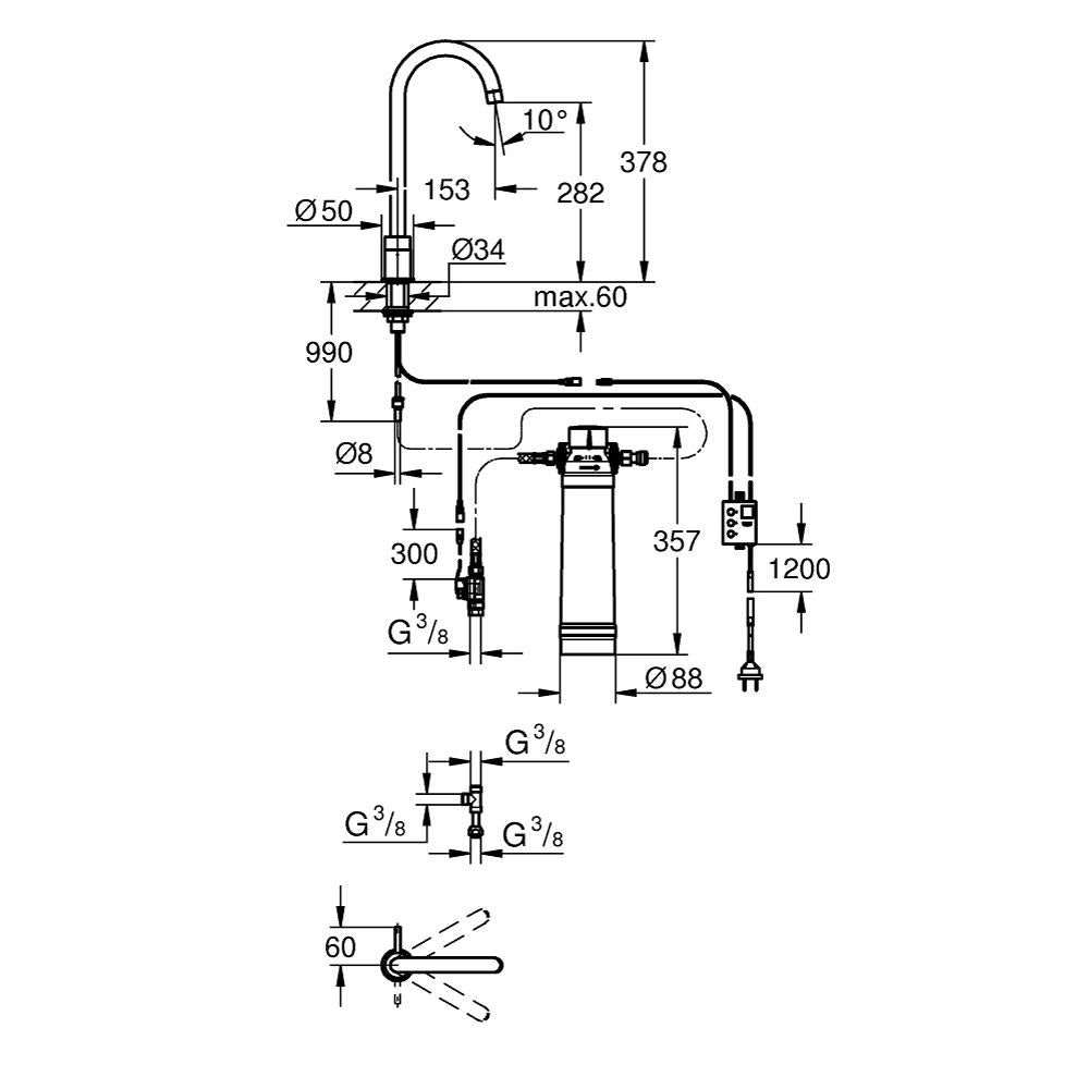 Grohe Blue Mono Pure Starter Kit with High 140 Degree Swivel Spout